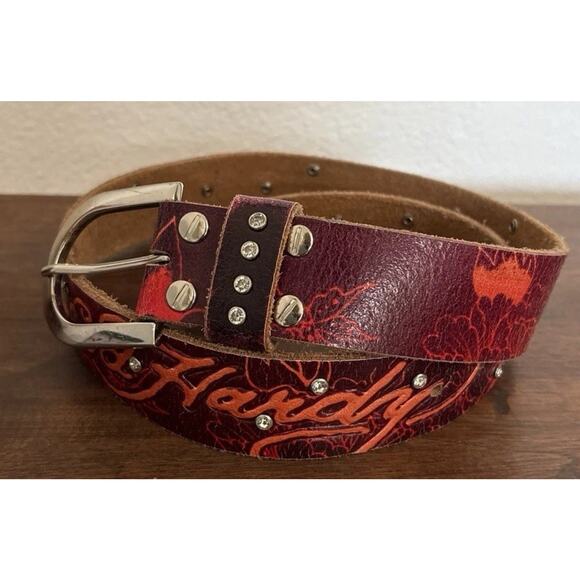 Vintage Ed Hardy Love Kills Slowly Belt Skulls Roses Rhinestones Y2K Size 29” main image 8